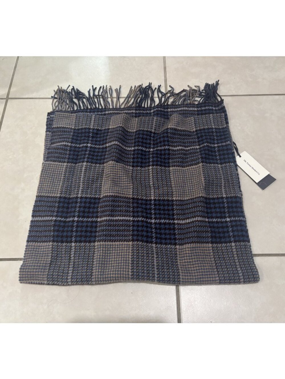 NWT Tartan Blanket Co TBCo Lambswool Oversized Scarf Brown Plaid EMBROIDERED